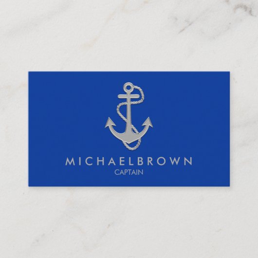 Bright Blue Marine Nautical Anchor Visitenkarte (Vorderseite)