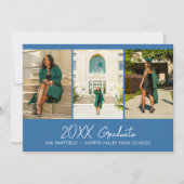 Bright Blue Minimal Foto Collage Graduation Party Einladung (Vorderseite)