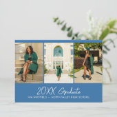 Bright Blue Minimal Foto Collage Graduation Party Einladung (Stehend Vorderseite)