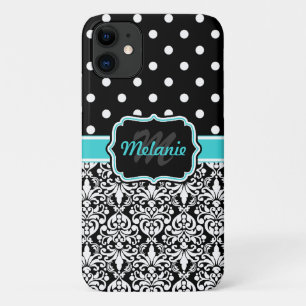 Bright Blue Mit Monogramm Damask Polka Dots Muster Case-Mate iPhone Hülle
