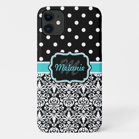 Bright Blue Mit Monogramm Damask Polka Dots Muster Case-Mate iPhone Hülle (Rückseite)