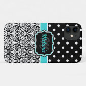 Bright Blue Mit Monogramm Damask Polka Dots Muster Case-Mate iPhone Hülle (Rückseite (Horizontal))