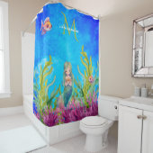 Bright Blue Monogram Name Mermaid Duschvorhang (Beispiel)