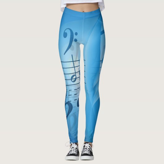 Bright Blue Musiknoten Leggings (Vorderseite)