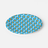 Bright Blue Orange Polka Dots Modern Funky Pappteller (Schrägansicht)