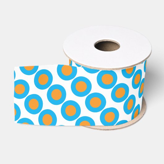 Bright Blue Orange Polka Dots Modern Funky Ripsband (Spule)