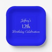 Bright Blue Paper Plate, 12th Birthday Party Pappteller (Vorderseite)