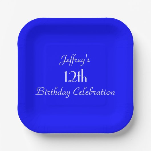 Bright Blue Paper Plate, 12th Birthday Party Pappteller (Vorderseite)