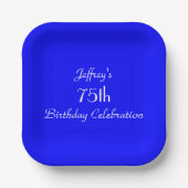Bright Blue Paper Plate, 75th Birthday Party Pappteller (Vorderseite)