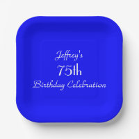 Bright Blue Paper Plate, 75th Birthday Party