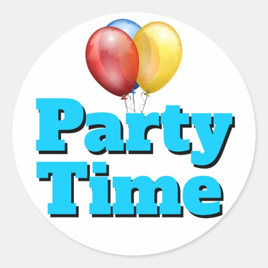 Bright Blue Party Time Balloons Runder Aufkleber (Vorderseite)