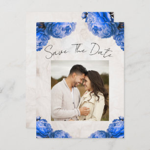 Bright Blue Peony Blume Save the Date Vintag Ankündigungspostkarte