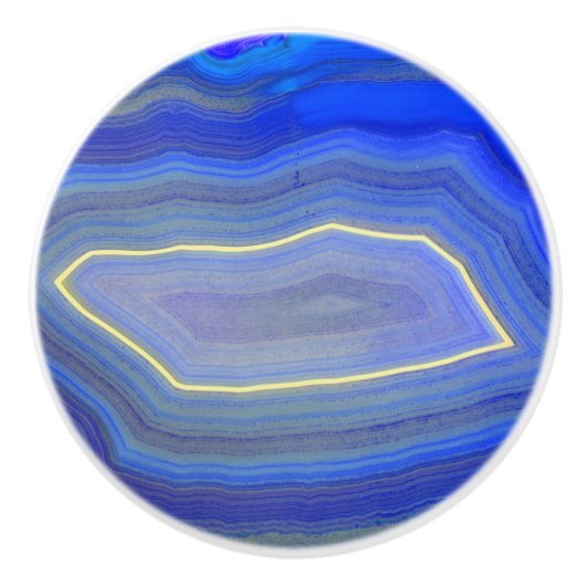 Bright Blue Polished Agate Slice Keramikknauf (Vorderseite)