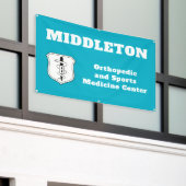 Bright Blue Promotional Business Banner with Logo (Äußeres Gebäude)