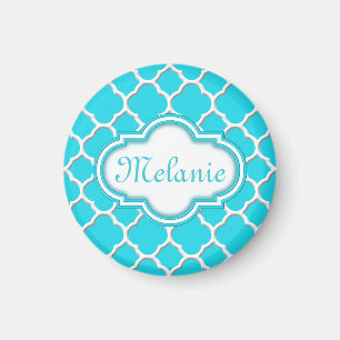 Bright Blue Quatrefoil Trellis Muster Magnet