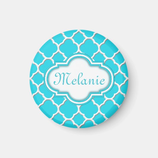 Bright Blue Quatrefoil Trellis Muster Magnet (Vorne)