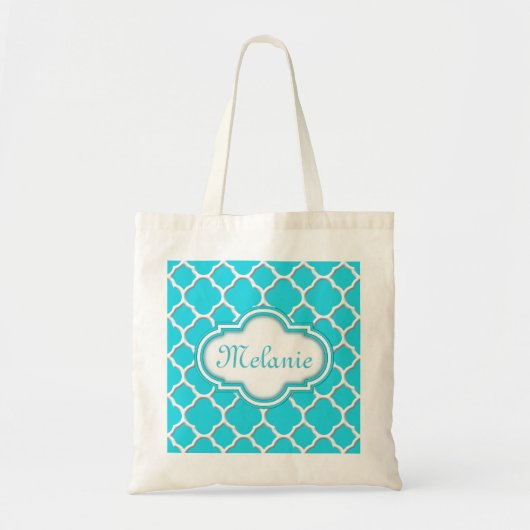 Bright Blue Quatrefoil Trellis Muster Tragetasche (Vorne)