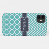 Bright Blue Quatrefoil Zickzack Patterns Navy Name Case-Mate iPhone Hülle (Rückseite (Horizontal))