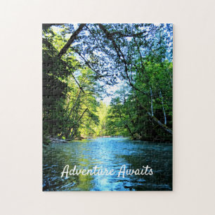 Bright Blue River Under Green Trees in Washington Puzzle