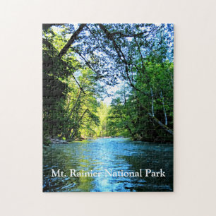 Bright Blue River Under Green Trees in Washington Puzzle