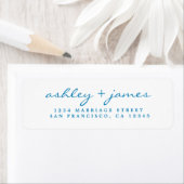Bright Blue Script Elegant Wedding Rücksendeadress (Insitu)