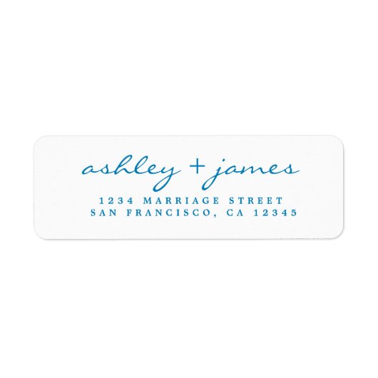 Bright Blue Script Elegant Wedding Rücksendeadress (Vorne)