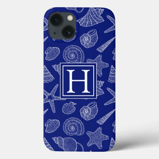 Bright Blue Shell Pattern Add Your Initial Case-Mate iPhone Hülle (Rückseite)
