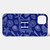 Bright Blue Shell Pattern Add Your Initial Case-Mate iPhone Hülle (Rückseite (Horizontal))
