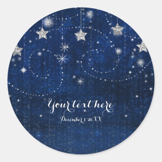 Bright Blue & Silver Starry Night Celestie Gefalle Runder Aufkleber (Vorderseite)