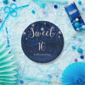 Bright Blue & Silver Starry Sweet 16 Party Pappteller (Party)