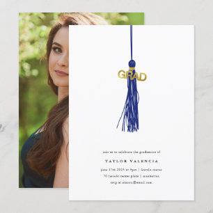 Bright Blue Tassel Graduation Party Foto Custom Einladung