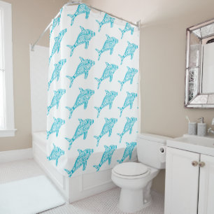 Bright Blue Tribal Muster Dolphin Art Duschvorhang