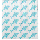 Bright Blue Tribal Muster Dolphin Art Duschvorhang (Vorderseite)
