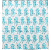 Bright Blue Tribal Muster Jellyfish Art Duschvorhang (Vorderseite)
