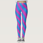 Bright Blue Türkise Magenta Diagonal Chevrons Leggings (Vorderseite)