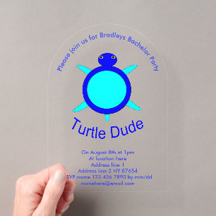Bright Blue Turtle Typ Custom Bachelor Party Acryleinladungen