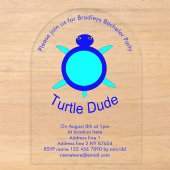 Bright Blue Turtle Typ Custom Bachelor Party Acryleinladungen (Vorderseite)