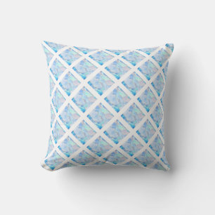 BRIGHT BLUE WHITE HAMPTONS GRID MARBLE CUSHION KISSEN