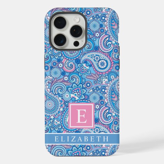 Bright Blue White Pink Paisley Patte iPhone Hülle (Rückseite)