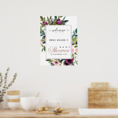 BRIGHT BLUSH BURGUNDY FLORAL BABY SHOWER WILLKOMME POSTER (Küche)