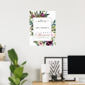 BRIGHT BLUSH BURGUNDY FLORAL BABY SHOWER WILLKOMME POSTER (Heimbüro)
