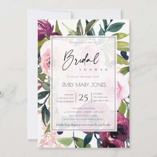 BRIGHT BLUSH BURGUNDY FLORAL BUNCH BRIDAL SHOWER EINLADUNG (Vorderseite)