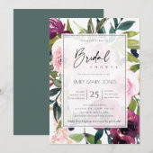 BRIGHT BLUSH BURGUNDY FLORAL BUNCH BRIDAL SHOWER EINLADUNG (Vorne/Hinten)