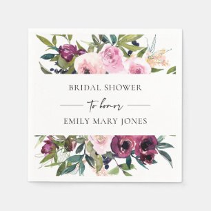 BRIGHT BLUSH BURGUNDY FLORAL BUNCH BRIDAL SHOWER SERVIETTE