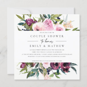 BRIGHT BLUSH BURGUNDY FLORAL BUNCH COUPLE SHOWER EINLADUNG