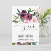 BRIGHT BLUSH BURGUNDY FLORAL BUNCH WEDING SAVE THE DATE (Stehend Vorderseite)