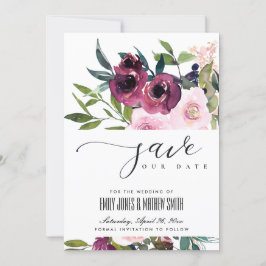 BRIGHT BLUSH BURGUNDY FLORAL BUNCH WEDING SAVE THE DATE
