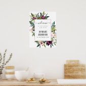 BRIGHT BLUSH BURGUNDY FLORAL BUNCH WEDING WILLKOMM POSTER (Küche)