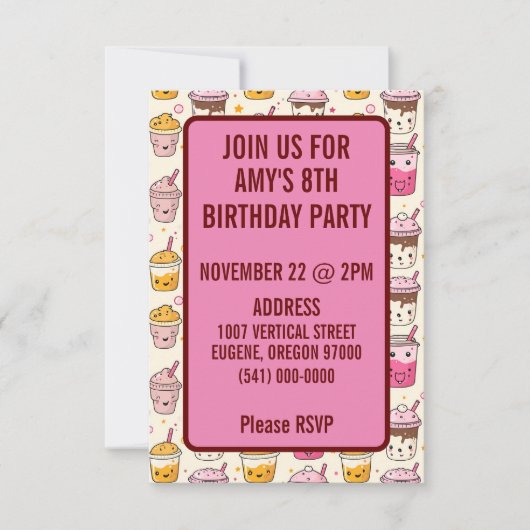 Bright Boba Tees Pattern Einladung (Vorderseite)