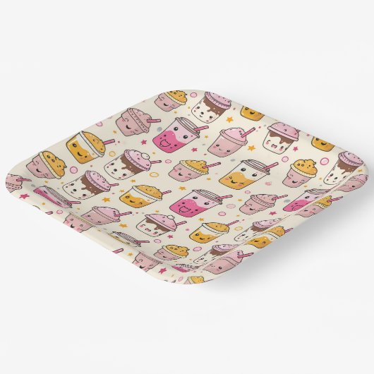 Bright Boba Tees Pattern Pappteller (Gewinkelt)